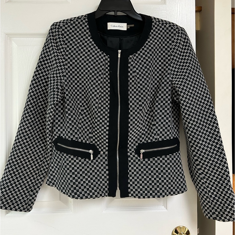 Calvin Klein Women's Piped Zip Front Jacket Grey Size 8
